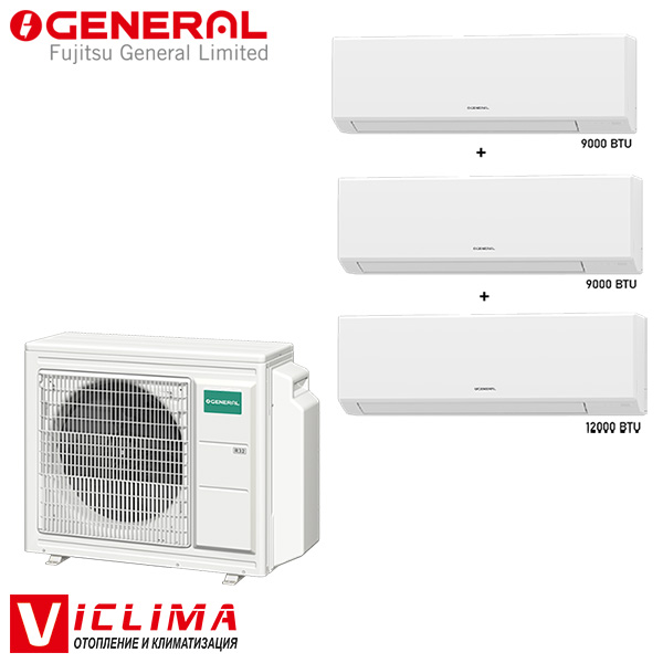 Инверторен климатик мултисплит Fujitsu General AOHH18KACB3 + 2 х ASHH09KLTBL + 1 х ASHH12KLTBL, A++